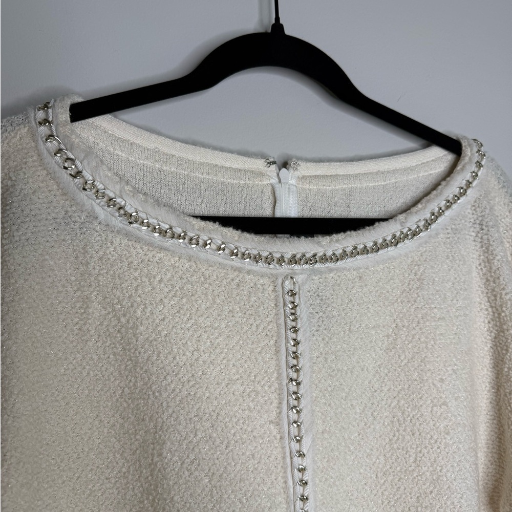 St. John Couture women's cream sweater with chain-like & ribbon trim - Picture 3 of 7